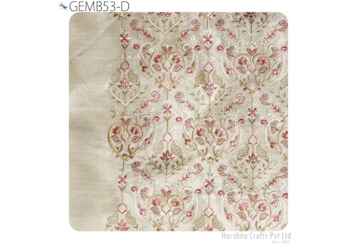 Indian Beige Embroidered Fabric by the Yard Sewing DIY Crafting Woman Costumes Embroidery Wedding Dress Material Fabric